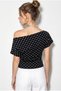 Women's Black Ecru Asymmetrical Waist Fitted Viscose Bat Sleeve Blouse 60286901 - 7
