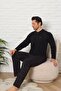 Men's Pajama Set - Black Plaid Long Sleeve Combed Cotton 1224Uy - 2