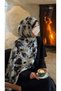 Cotton Garden Pattern Shawl-Black - 5