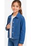 Girl's Button-Closure Stone Detailed Blue Color Lycra Seasonal Denim Jacket - 2