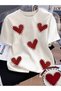 Red Pearl Detail Love Heart Printed Premium Oversize T-Shirt