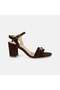 Women's Bitter Brown Suede Sandals with Gold Accessories and Thick Heels - 3