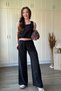 Tencel Fabric Crop Blouse Pants Black Set - 5
