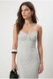 Women's Liana Lined Polka Dot Long Tulle White Dress with Adjustable Straps - 3