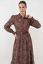 Women's Shirt Collar Belted Floral Patterned Viscose Brown Hijab Dress - 5