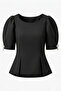 Balloon Sleeve Pearl Detailed Design Blouse - Black