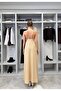 Women's Beige Shoulder-Padded Beaded Dress - 3