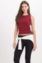 Women's Slim Fit Cotton Strappy Crew Neck Burgundy Crop Tank Top - 7