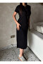 Black Crew Neck Basic Long Dress - 4