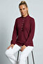 Tuan Ruffle Collar Placketed Stylish Button Detailed Jacquard Long Sleeve Women's Blouse & Hijab Blouse - Burgundy - 4