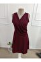Women's Strappy Double-Breasted Collared Short Janjan Crepe Dress with Pleated Detail on the Front - 4