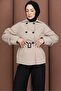 Short Belted Stylish Trench Coat Cream - 4