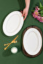 4456 Burçak Set of 2 Porcelain Kayık Plates - Oval Breakfast Serving Set 30cm - 3