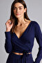 F8572Axnv134 Navy Blue Belted Long Sleeve T-Shirt