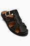 Marii Black Genuine Leather Women's Slippers with Buckle Detail