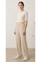 Women's Ribbed Detailed Beige Summer Crepe Relax Pants