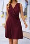 Women's Strappy Double-Breasted Collared Short Janjan Crepe Dress with Pleated Detail on the Front