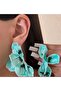 Water Green Metal Flower Earrings - 3