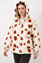 Women's Hooded Heart Patterned Tan Jacket - 3