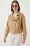 Women's Wide Collar Asymmetrical Zipper Detailed Cotton Biscuit Jacket
