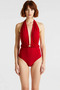 Women's Swimsuit V-Neck Sleeveless Without Underwire Draped Accessory Regular Cut Knitted Raschel Beachwear - 4