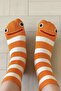 Dincer Group 4 Pairs of Cute Eel Patterned and Striped Long Socks with Orange Stripes - 2