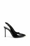 Flop Black Patent Leather Women's Heeled Shoes with Gold Buckle Detail on the Front