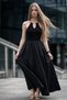 Women's Long Dress Noir with Halo Gold Collar Accessories Black – Modal Top, Cotton Poplin Skirt - 7