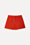 Women's Red Ribbed Stitched Mini Linen Shorts