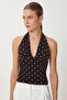 Polka Dot Patterned Crop Tulle Blouse Lfw0023 Brown - 2