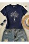 Women's Palm Stone Printed - Lycra Short Sleeve Body Tee Crop