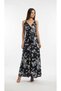 Women's Navy Blue Tropical Patterned V-Neck Modal Bolivia Dress - Elasticated Back
