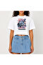 Crop T-Shirt White Printed Relaxed Fit Raw Cut Basic Short Tshirt