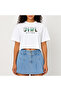 Crop T-Shirt White Printed Relaxed Fit Raw Cut Basic Short Tshirt