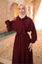 Burgundy Collar Detailed Dress with Elastic Waist - 3