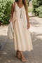 Women's Sleeveless V-Neck Maxi Length Imported Linen Dress - 3