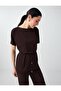 Acı Kahve Crew Neck Drop Shoulder Gathered Waist Knitted Blouse - 4