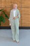 Women's Tulle Floral Embroidered Bat Sleeve Linen Suit