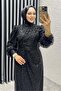 Drape İşlemeli Pullu Abiye 8012 Siyah - 3