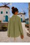 Women's Dark Khaki Tasseled Textured Oversized Comfortable Fit Loose Shirt - 3
