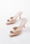 716 Beige Patent Leather Pointed Toe Heeled Women's Slippers - 4