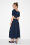 Women's Navy Blue Balloon Sleeve Crop Blouse with Tie Detail Cotton Muslin Skirt Set Yc2728 60286287 - 5