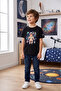 Boys' Black Astronaut Print T-Shirt - Space and Planet Themed T-Shirt