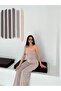 Set - Asymmetrical cut, ruched, slit-detail strapless-neck top. Pants with elastic waistband. - 2