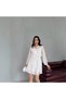 Ecru Off-The-Shoulder Lace Embroidered Shirt Collar Short Dress - 2