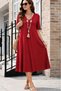Women's V-Neck Short Sleeve Pocket Detailed Midi Length Viscose Dress