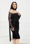 Lace Fabric Strapless Beaded Pencil Dress - - 4