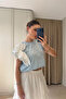 Blouse with Floral Accessories - Blue - 5