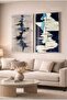 Symphony of the Navy Blue Concept Modern 2-Piece Glass Table Set with Silver Metal Frame for Home and Office