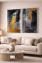 Black and Gold Foil Effect Abstract 2-Piece Glass Painting Set - White Metal Framed Home and Office Painting